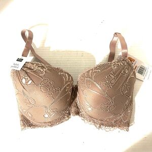 NEW Rene Rofe Bra Size 36DD Taupe Lace Lightly Padded Underwire Adjustable Strap